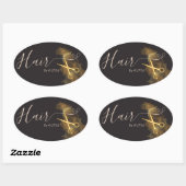 Sticker Ovale Coiffeur Rose Élégant Ciseaux Dorés Coiffeuse (Feuille)