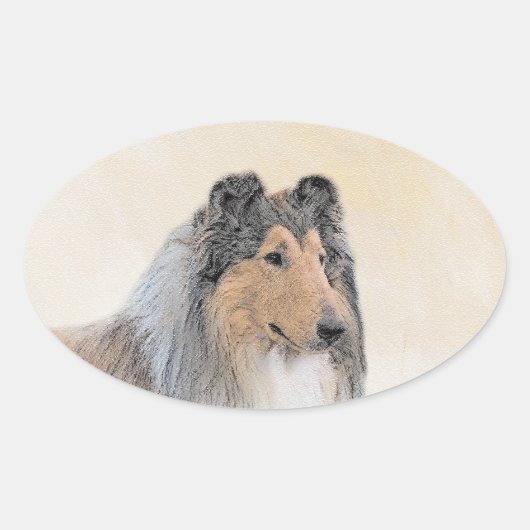 Sticker Ovale Collie (Rough) Peinture - Cute Original Chien Art (Devant)