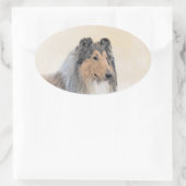 Sticker Ovale Collie (Rough) Peinture - Cute Original Chien Art (Sac)