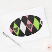 Sticker Ovale Colorful harlequin Print with Rose Hearts (Enveloppe)