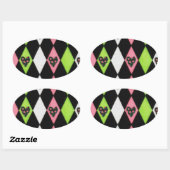 Sticker Ovale Colorful harlequin Print with Rose Hearts (Feuille)