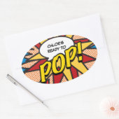 Sticker Ovale Comic Book Ready to POP! Baby shower (Enveloppe)