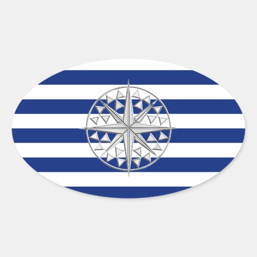 Sticker Ovale Compas de style Chrome sur les bandes Nautiques (Devant)