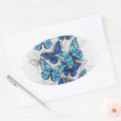 Sticker Ovale Composition des White and Blue Butterflies (Enveloppe)