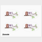 Sticker Ovale Conception adorable des chouettes (Feuille)