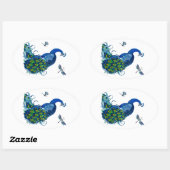 Sticker Ovale Conception classique de paon et libellule (Feuille)