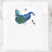 Sticker Ovale Conception classique de paon et libellule (Sac)