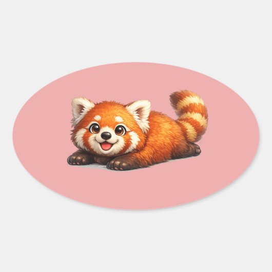 Sticker Ovale Conception d'animal Kawaii de Panda Rouge Mignon s (Devant)
