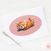 Sticker Ovale Conception d'animal Kawaii de Panda Rouge Mignon s (Enveloppe)