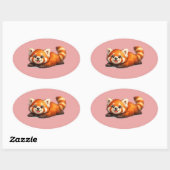Sticker Ovale Conception d'animal Kawaii de Panda Rouge Mignon s (Feuille)