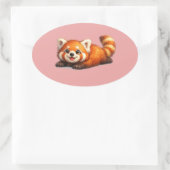 Sticker Ovale Conception d'animal Kawaii de Panda Rouge Mignon s (Sac)