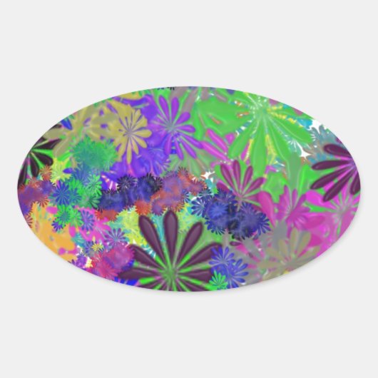 Sticker Ovale Conception de l'alimentation en fleurs hippie (Devant)