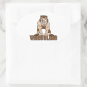 Sticker Ovale conception de lutte de lutteur fou (Sac)