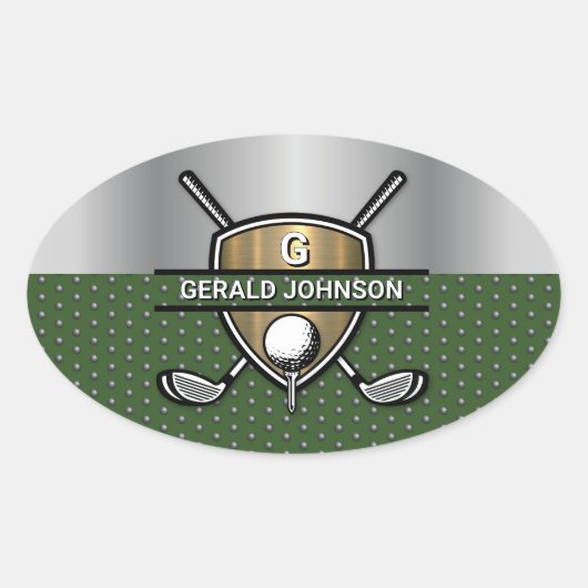 Sticker Ovale Conception de monogramme de golf de bouclier d'or (Devant)