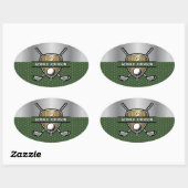Sticker Ovale Conception de monogramme de golf de bouclier d'or (Feuille)