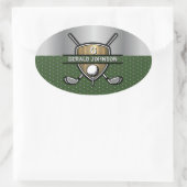 Sticker Ovale Conception de monogramme de golf de bouclier d'or (Sac)