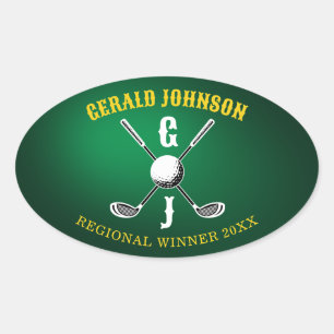 Sticker Ovale Conception de monogramme de golf élégant personnal