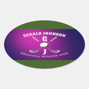 Sticker Ovale Conception de monogramme de golf élégant personnal