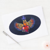 Sticker Ovale Conception du coeur sacré ailé (Enveloppe)