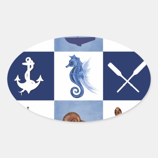 Sticker Ovale Conception océanique marine (Devant)
