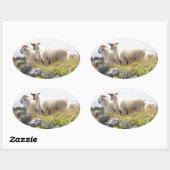 Sticker Ovale Conceptions originales - Moutons dans un champ (Feuille)
