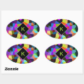 Sticker Ovale Confetti monogrammé dans les tons bijoux (Feuille)