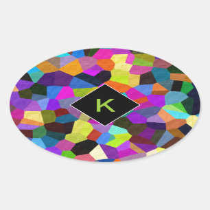 Sticker Ovale Confetti monogrammé dans les tons bijoux