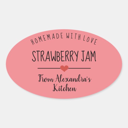 Sticker Ovale confiture de fraise rose maison faite avec amour (Devant)