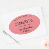 Sticker Ovale confiture de fraise rose maison faite avec amour (Enveloppe)
