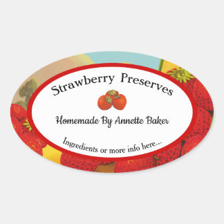 Sticker Ovale Confiture de fraises ou de biscuits fabriqués mais