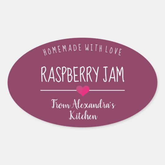 Sticker Ovale Confiture de framboise moderne violet fait maison  (Devant)