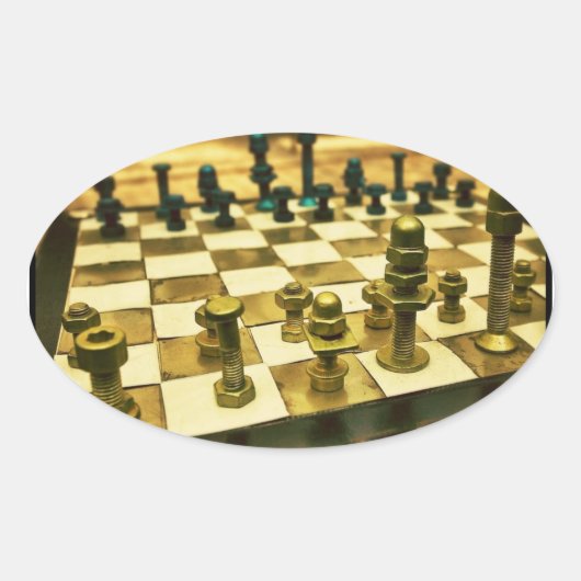Sticker Ovale Cool Chess Board with Nuts and Bolts (Devant)