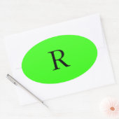 Sticker Ovale Cool couleur unie vert néon initial (Enveloppe)
