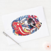 Sticker Ovale Cool japonais Samurai Koi Carp tatouage rouge (Enveloppe)