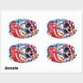 Sticker Ovale Cool japonais Samurai Koi Carp tatouage rouge (Feuille)
