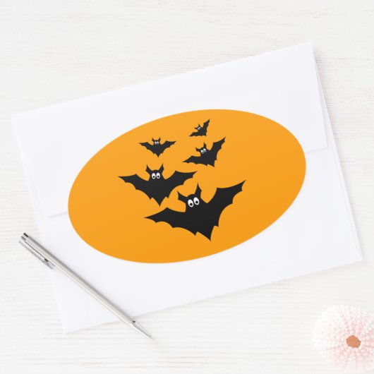 Sticker Ovale Cool mignon chauves chauves-souris Black Flying Ha (Enveloppe)