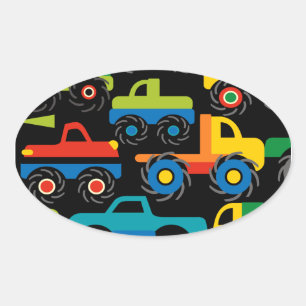 Sticker Ovale Cool Monsters Camions Transport Cadeaux pour garço