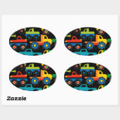 Sticker Ovale Cool Monsters Camions Transport Cadeaux pour garço (Feuille)