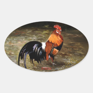 Sticker Ovale Coq/Gaulois/Rooster