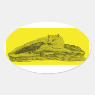 Sticker Ovale Corbeau avec loup