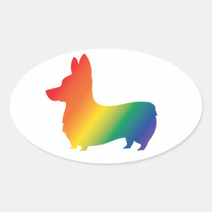 Sticker Ovale Corgi d'arc-en-ciel