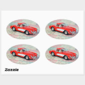 Sticker Ovale Corvette rouge sur la carte routière (Feuille)