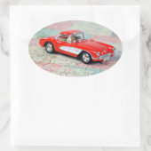 Sticker Ovale Corvette rouge sur la carte routière (Sac)