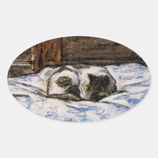 Sticker Ovale Couchage de chat sur un lit (Devant)