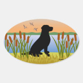 Sticker Ovale Coucher de soleil de chien d'oiseau du Labrador no (Devant)