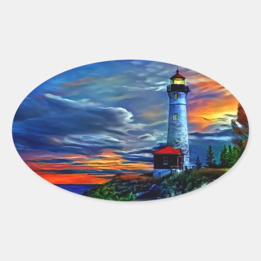 Sticker Ovale Coucher de soleil du phare (Devant)