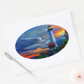 Sticker Ovale Coucher de soleil du phare (Enveloppe)