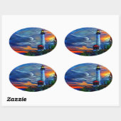 Sticker Ovale Coucher de soleil du phare (Feuille)