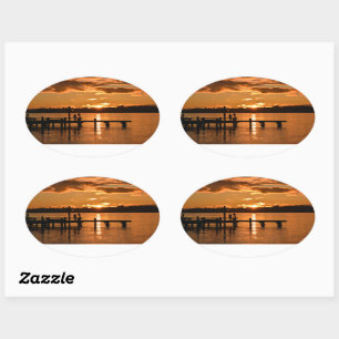 Sticker Ovale Coucher de soleil sur l'autocollant du lac Oval