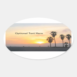Sticker Ovale Coucher du soleil à la plage la Californie de